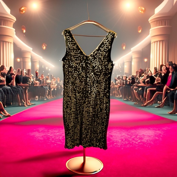 Black V Cut Sequined Cocktail Dress. - Picture 2 of 9